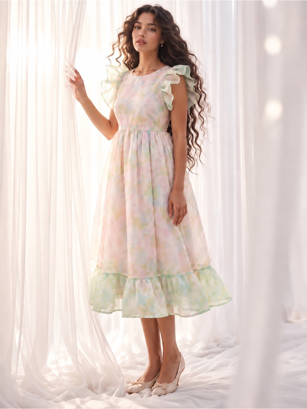 Selkie x Maison Amory Ruffle Romance Dress in Floral Pastel Size S